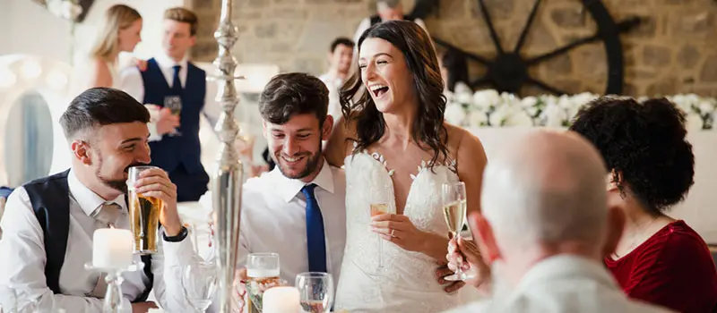 A happy couple celebrating their marriage at wedding venue