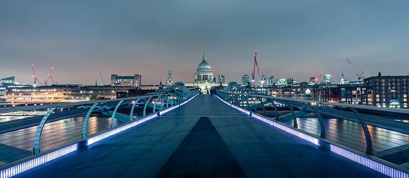 The Millennium Footbridge over the River Thames in London, UK