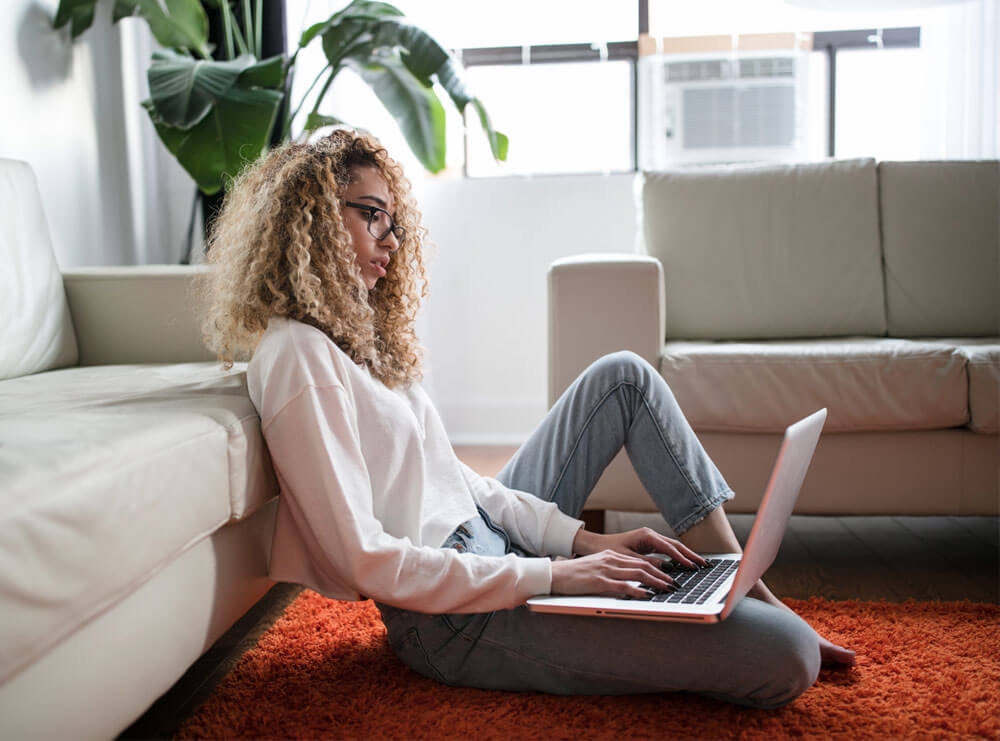 A female employee working from home